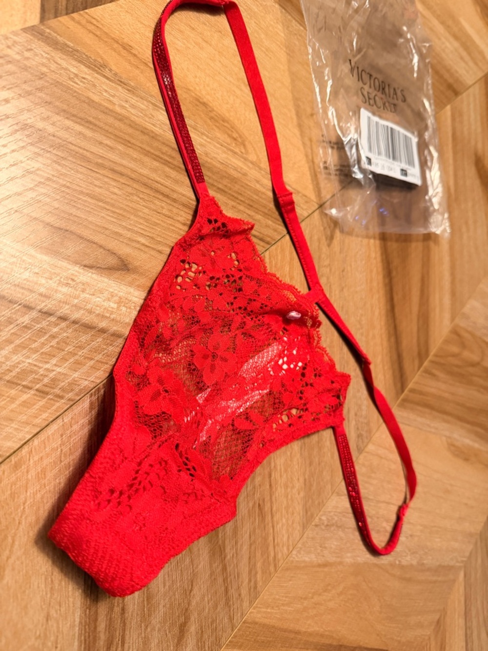 Victoria's Secret Red Lace Thong - Sheer Floral Lace